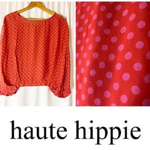 Haute Hippie Polk a Dot Boatneck Oversized Sleeve with Open Back Elbow Length